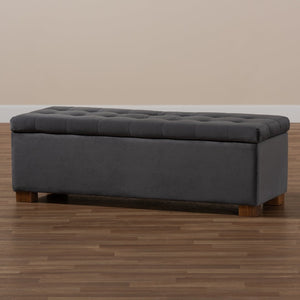 Baxton Studio Baxton Studio Modern Grey Velvet Storage Ottoman Bench with Grid-Tufted Design & Walnut Legs BBT3101-Grey Velvet/Walnut-Otto