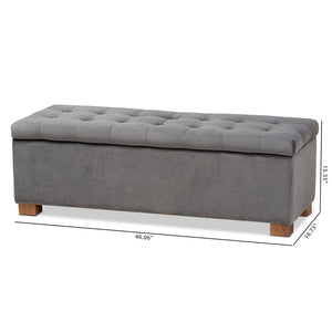 Baxton Studio Baxton Studio Modern Grey Velvet Storage Ottoman Bench with Grid-Tufted Design & Walnut Legs BBT3101-Grey Velvet/Walnut-Otto