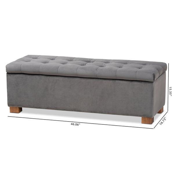 Baxton Studio Baxton Studio Modern Grey Velvet Storage Ottoman Bench with Grid-Tufted Design & Walnut Legs BBT3101-Grey Velvet/Walnut-Otto