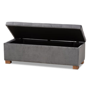 Baxton Studio Baxton Studio Modern Grey Velvet Storage Ottoman Bench with Grid-Tufted Design & Walnut Legs BBT3101-Grey Velvet/Walnut-Otto