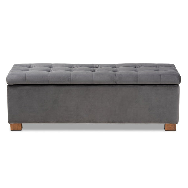 Baxton Studio Baxton Studio Modern Grey Velvet Storage Ottoman Bench with Grid-Tufted Design & Walnut Legs BBT3101-Grey Velvet/Walnut-Otto