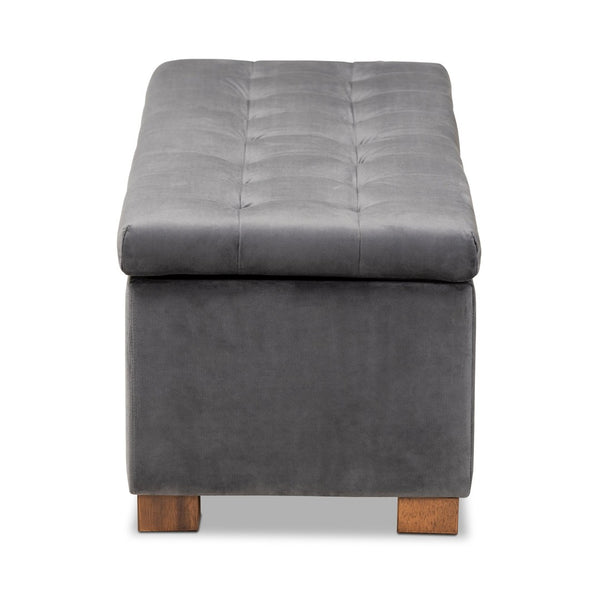 Baxton Studio Baxton Studio Modern Grey Velvet Storage Ottoman Bench with Grid-Tufted Design & Walnut Legs BBT3101-Grey Velvet/Walnut-Otto