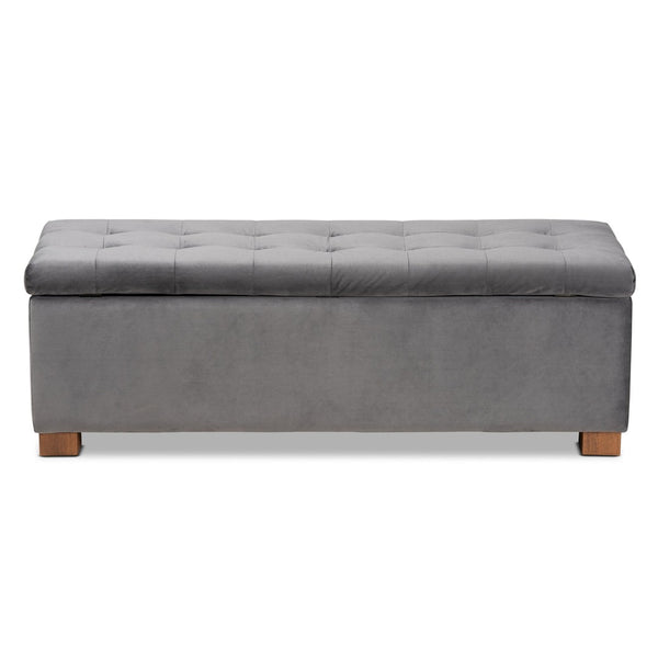 Baxton Studio Baxton Studio Modern Grey Velvet Storage Ottoman Bench with Grid-Tufted Design & Walnut Legs BBT3101-Grey Velvet/Walnut-Otto