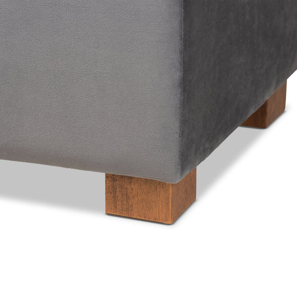 Baxton Studio Baxton Studio Modern Grey Velvet Storage Ottoman Bench with Grid-Tufted Design & Walnut Legs BBT3101-Grey Velvet/Walnut-Otto