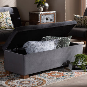 Baxton Studio Baxton Studio Modern Grey Velvet Storage Ottoman Bench with Grid-Tufted Design & Walnut Legs BBT3101-Grey Velvet/Walnut-Otto