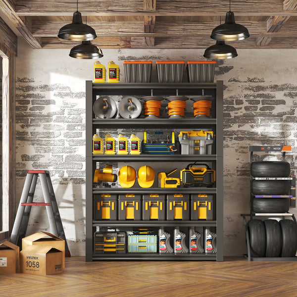 English Elm 82"H 6-Tier Metal Shelves - 2400LB Heavy Duty Adjustable Garage Rack, Easy Tool-Free Assembly, Versatile Storage T2398P252494