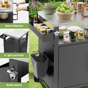 English Elm Outdoor Rolling Bbq Grill Station with Stainless Steel Top Cabinet and Tool Storage W3190P271486