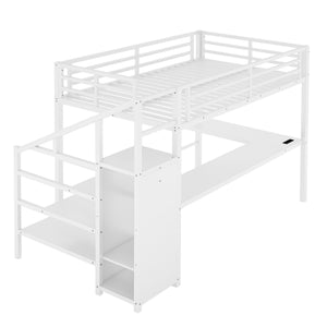 English Elm Full Size Loft Bed With L-Shaped Desk, Wardrobe, Usb, Led Light - Space-Saving Design For All Ages W1580S00133