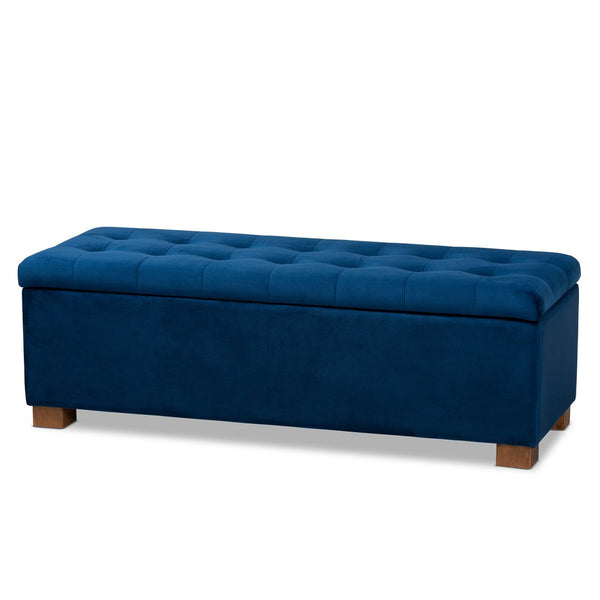 Baxton Studio Baxton Studio Modern Velvet Storage Ottoman Bench with Grid-Tufted Top and Walnut Legs for Style Navy BBT3101-Navy Velvet/Walnut-Otto