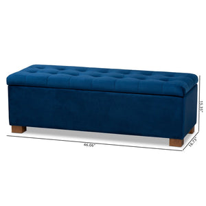Baxton Studio Baxton Studio Modern Velvet Storage Ottoman Bench with Grid-Tufted Top and Walnut Legs for Style Navy BBT3101-Navy Velvet/Walnut-Otto