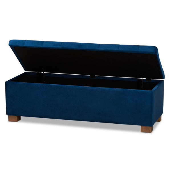 Baxton Studio Baxton Studio Modern Velvet Storage Ottoman Bench with Grid-Tufted Top and Walnut Legs for Style Navy BBT3101-Navy Velvet/Walnut-Otto