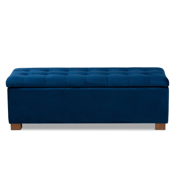 Baxton Studio Baxton Studio Modern Velvet Storage Ottoman Bench with Grid-Tufted Top and Walnut Legs for Style Navy BBT3101-Navy Velvet/Walnut-Otto