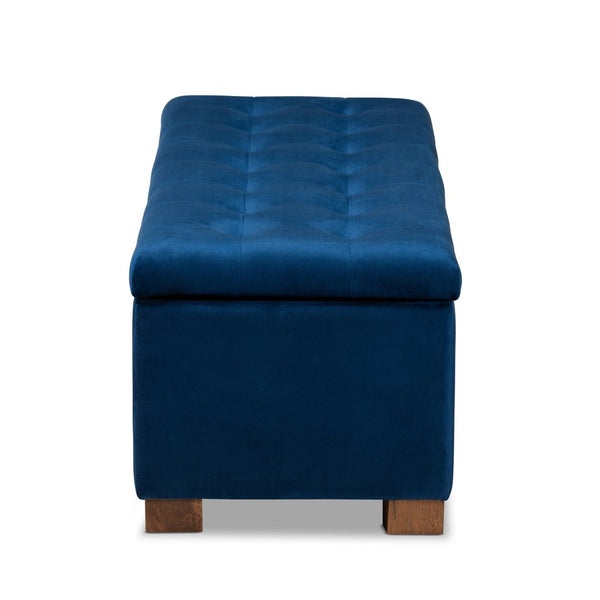 Baxton Studio Baxton Studio Modern Velvet Storage Ottoman Bench with Grid-Tufted Top and Walnut Legs for Style Navy BBT3101-Navy Velvet/Walnut-Otto