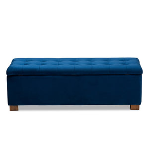 Baxton Studio Baxton Studio Modern Velvet Storage Ottoman Bench with Grid-Tufted Top and Walnut Legs for Style Navy BBT3101-Navy Velvet/Walnut-Otto