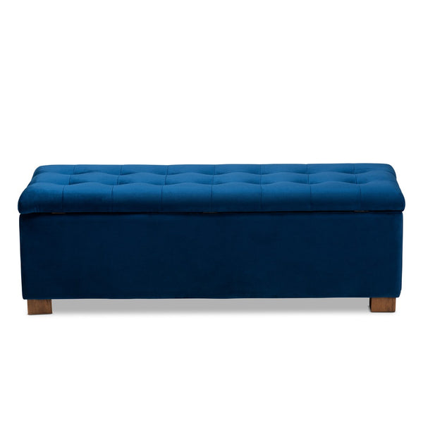 Baxton Studio Baxton Studio Modern Velvet Storage Ottoman Bench with Grid-Tufted Top and Walnut Legs for Style Navy BBT3101-Navy Velvet/Walnut-Otto