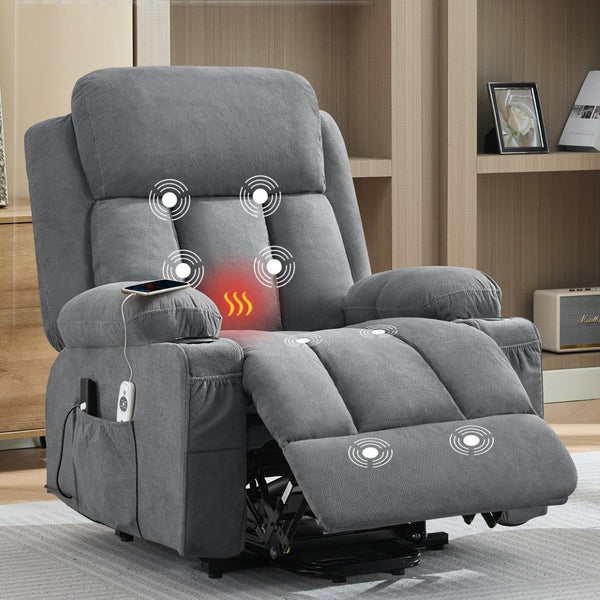 English Elm Swivel Rocker Recliner with Massage Heat and Usb Port for Living Room Comfort Grey W1521P425512