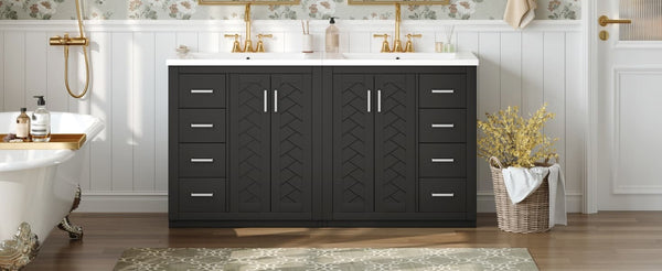 English Elm 60'' Bathroom Vanity Set With Ceramic Sink - Solid Wood Frame, Soft-Close Drawers & Ample Storage N710SS00001B
