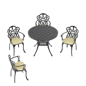 English Elm 5-Piece Elegant Cast Aluminum Patio Furniture Set With Off-White Cushions For Ultimate Comfort W1710S00072