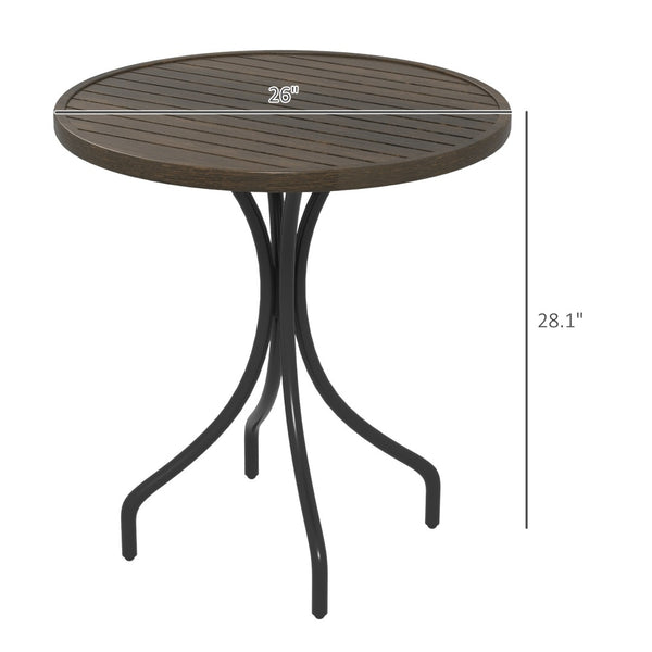 English Elm Outsunny 26" Round Outdoor Side Table - Durable Steel Frame, Slatted Top, Perfect For Patios & Balconies W2225P174465-GIGA