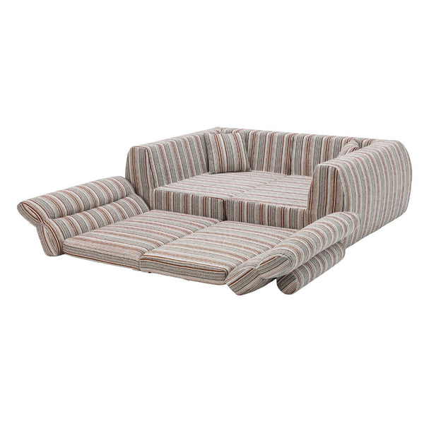 English Elm Chenille Stripe Velvet Sofa Three Seat Minimalist Upholstered Couch for Living Room Brown White W5532S00012