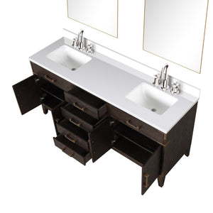 English Elm Brown Oak 72 in Double Bath Vanity with Cultured Marble Top, Chrome Faucet Set & Dual 34" Mirrors B2731S01862