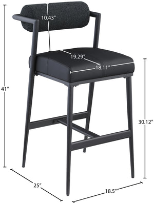 Stryker Black Boucle Fabric and Vegan Leather Stool 992Black-C Meridian Furniture