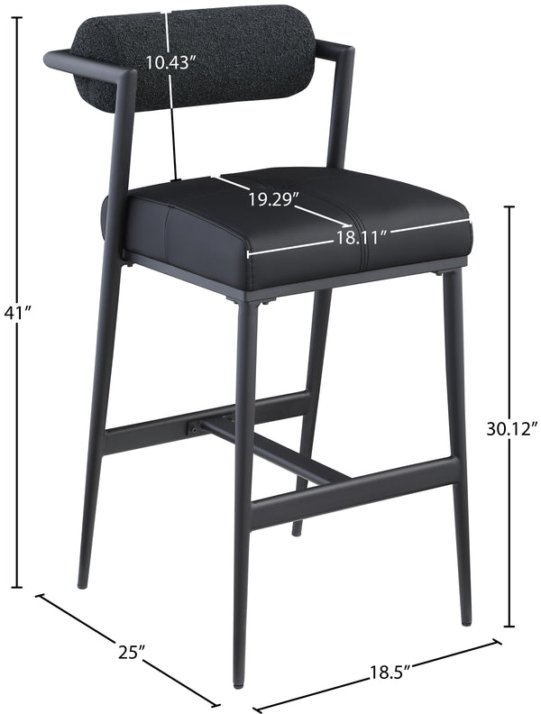 Stryker Black Boucle Fabric and Vegan Leather Stool 992Black-C Meridian Furniture