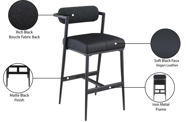 Stryker Black Boucle Fabric and Vegan Leather Stool 992Black-C Meridian Furniture