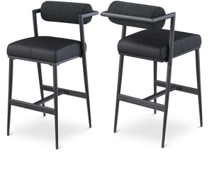 Stryker Black Boucle Fabric and Vegan Leather Stool 992Black-C Meridian Furniture