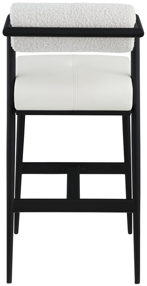 Stryker Cream Boucle Fabric and Vegan Leather Stool 992Cream-C Meridian Furniture