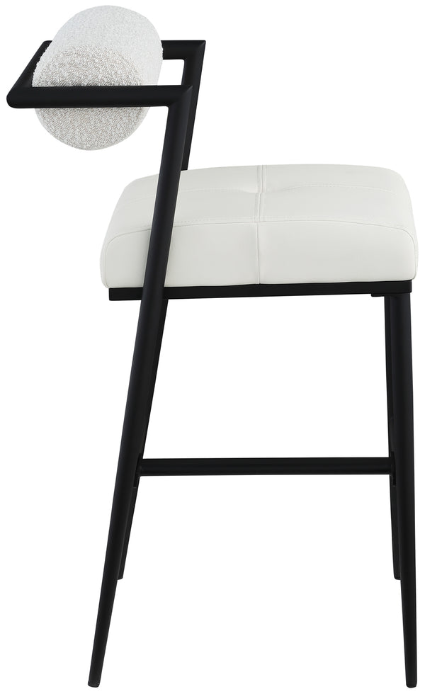 Stryker Cream Boucle Fabric and Vegan Leather Stool 992Cream-C Meridian Furniture