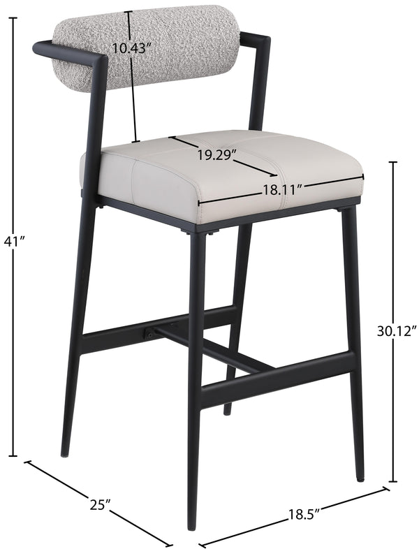 Stryker Taupe Boucle Fabric and Vegan Leather Stool 992Taupe-C Meridian Furniture