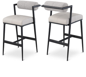 Stryker Taupe Boucle Fabric and Vegan Leather Stool 992Taupe-C Meridian Furniture