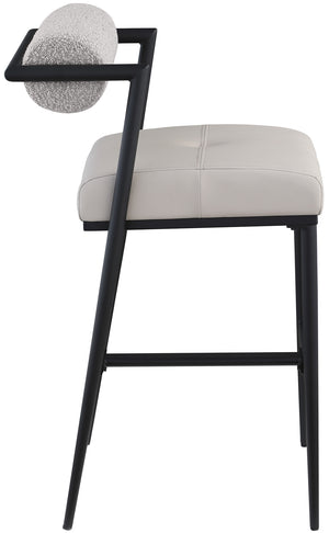 Stryker Taupe Boucle Fabric and Vegan Leather Stool 992Taupe-C Meridian Furniture