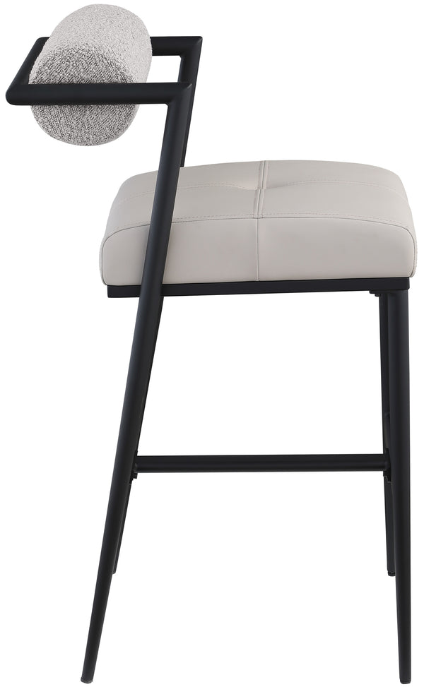 Stryker Taupe Boucle Fabric and Vegan Leather Stool 992Taupe-C Meridian Furniture