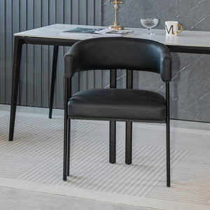 English Elm Modern Barrel Dining Chairs Set of 2 Faux Leather Wraparound Seat Metal Frame Black W3394P444217