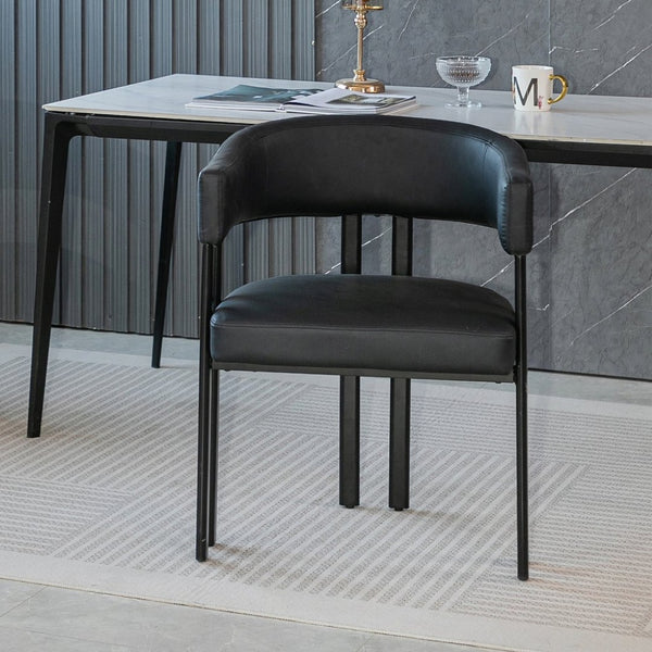 English Elm Modern Barrel Dining Chairs Set of 2 Faux Leather Wraparound Seat Metal Frame Black W3394P444217