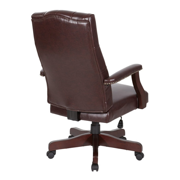 OSP Home Furnishings Traditional Queen Anne Executive Chair Tufted Vinyl High Back with Lumbar Support TEX232-JT4