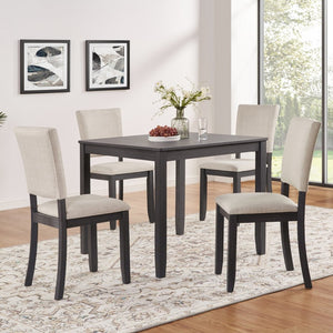 English Elm Dining Chairs Set of 4 Rubberwood Frame Beige Linen Seat Modern Kitchen Seating W1998P305927