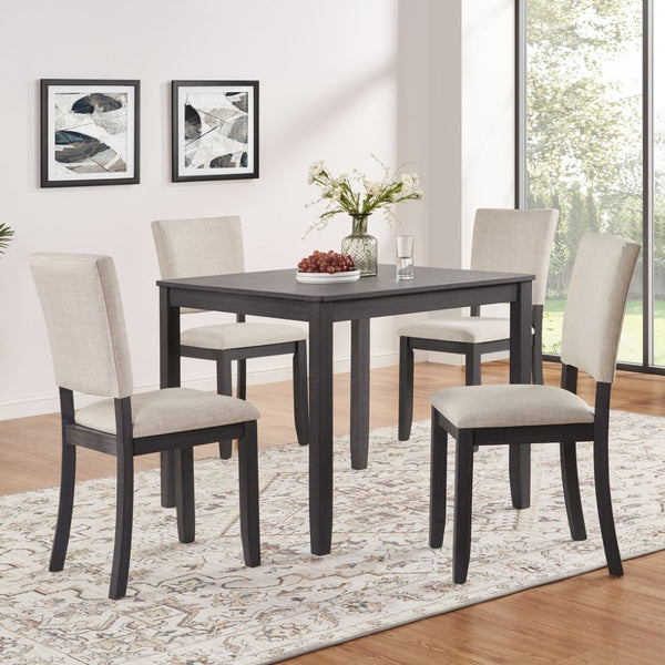 English Elm Dining Chairs Set of 4 Rubberwood Frame Beige Linen Seat Modern Kitchen Seating W1998P305927