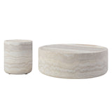 English Elm Set Of 2 Faux Mars Pattern Coffee Tables Side Table Round Tea Faux Travertine Textured Table For Living Room, No Need Assembly.