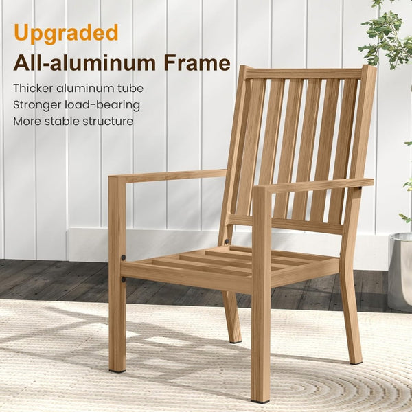 English Elm Set of 2 Outdoor Aluminum Dining Chairs Wood-grain Finish with Waterproof Cushions Gray+ Khaki B082P455185