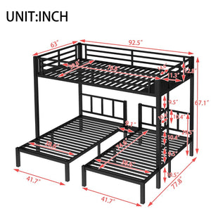 English Elm Twin Metal Triple Bunk Bed With Safety Guardrails - Space-Saving, Noise-Reducing Design In Black W1580S00146-GIGA