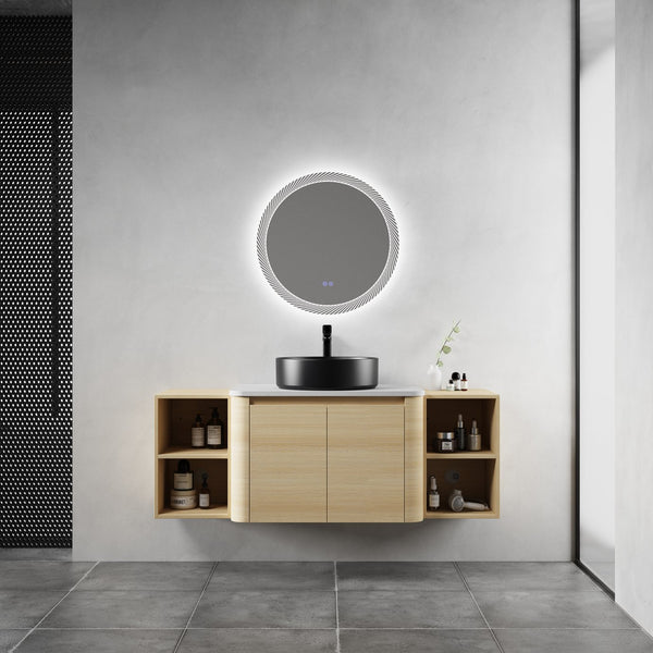 English Elm 54'' Wall-Mounted Bathroom Vanity With Elegant Ceramic Sink, Soft-Close Doors, Modern Shelving & More! W999S00476