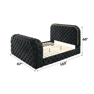 English Elm Kana Velvet Upholstered Eastern King Bed with LED Headboard, Fireplace Footboard & TV Lift, Bluetooth Speaker Remote Controlled Black 86.9 L x 12.6 W x 9.5 H B2726S00454