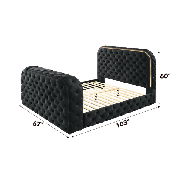 English Elm Kana Velvet Upholstered Eastern King Bed with LED Headboard, Fireplace Footboard & TV Lift, Bluetooth Speaker Remote Controlled Black 86.9 L x 12.6 W x 9.5 H B2726S00454