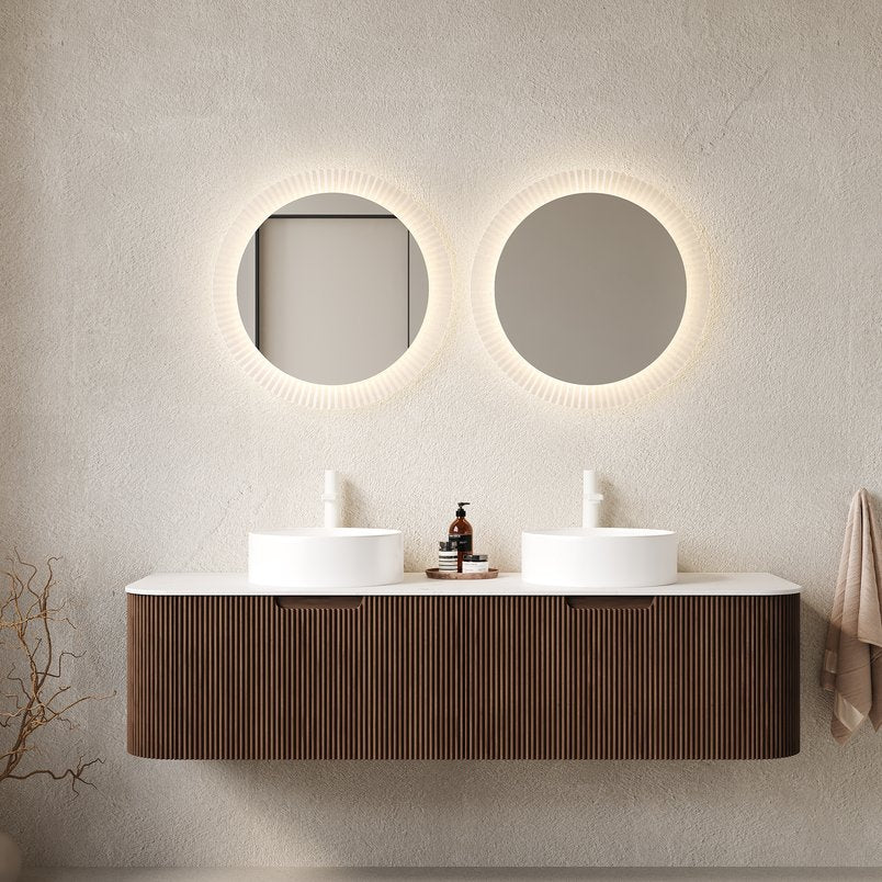 English Elm Dina 60" Wall-Mounted Bathroom Vanity With 2 Ceramic Sinks, Stylish Storage & Modern Curved Design W2615S00127