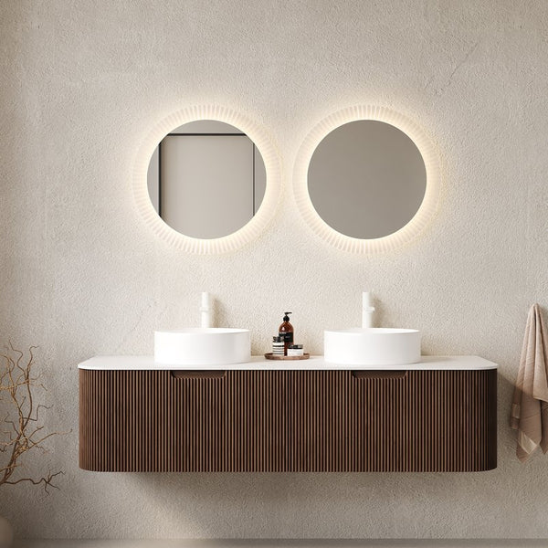 English Elm Dina 60" Wall-Mounted Bathroom Vanity With 2 Ceramic Sinks, Stylish Storage & Modern Curved Design W2615S00127