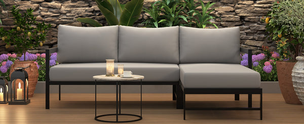 English Elm U_style Outdoor L-shaped Sectional Iron Frame Patio Sofa with Thick Foam Cushions Gray WY000480AAE