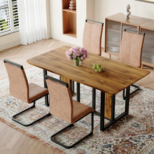 English Elm Table 67"X36" Modern 5-Piece Dining Set With Brown Fabric Chairs For Kitchen & Dining Room Use W1151S01955-GIGA